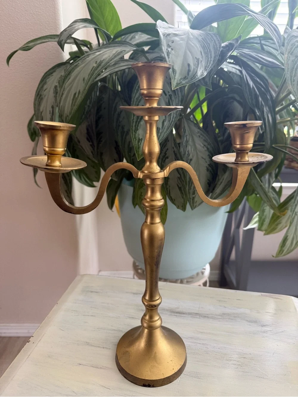 Gold Three-Arm Metal Candelabra - Elegant Home Accent